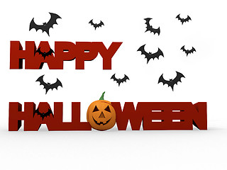 Image showing Happy halloween lettering with graphic of fiery pumpkin 