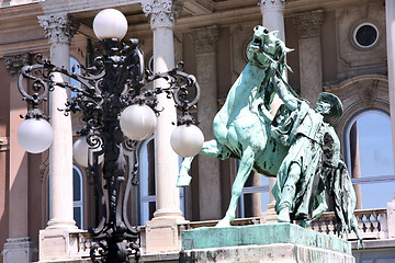 Image showing Details horse and rider statue at Royal palace in Budapest, Hung