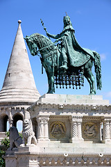 Image showing Saint Istvan statue and fisherman's bastion in Budapest, Hungary