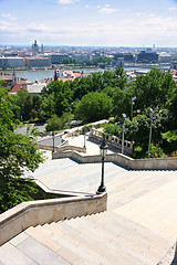 Image showing The stairs of the Fisherman's Bastion and panorama, Budapest, Hu