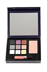 Image showing cosmetic set with shadows for the eyes and lipstick