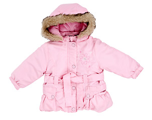 Image showing pink winter jacket with fur baby on the hood