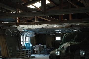 Image showing Car in a deserted sawmill