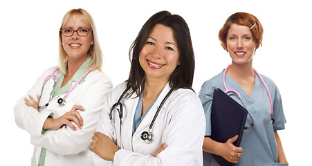 Image showing Three Female Doctors or Nurses on White