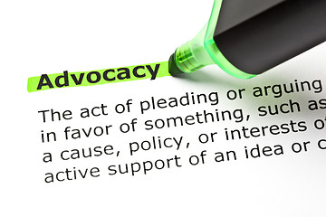 Image showing ADVOCACY highlighted in green