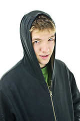 Image showing Young man in hoodie smiling