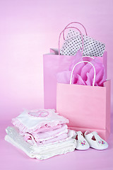 Image showing Pink baby shower presents