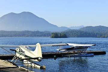 Image showing Sea planes at dock in Tofino, Vancouver Island, Canada