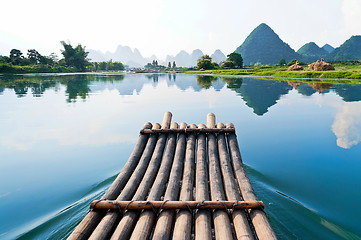 Image showing Bamboo rafting in Li River