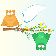 Image showing A cartoon cute owl sits on branch tree