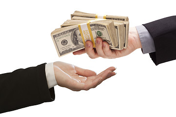 Image showing Handing Over Cash to Other Hand on White