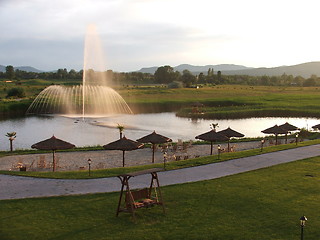 Image showing fountain in sunset