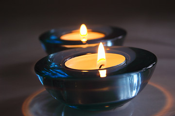 Image showing blue glass candle holders