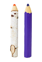 Image showing Two big fancy wooden pencils