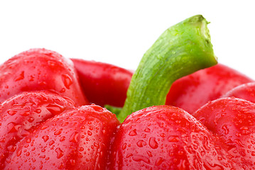 Image showing Sweet red bell pepper with waterdrops closeup