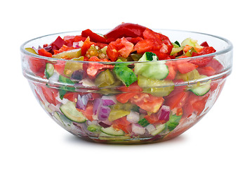 Image showing Glass bowl with vegetable salad