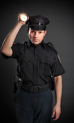 Image showing Policeman or Security Guard shining a torch