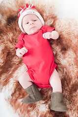 Image showing Newborn baby in chritstmas hat