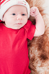 Image showing Newborn baby in chritstmas hat