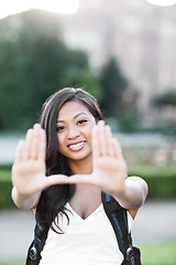 Image showing Asian college student making a frame