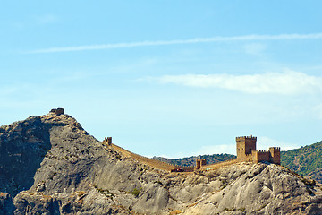 Image showing Genoese fortress just after the dawn. Crimea. Sudak