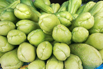 Image showing Background of organic choko Sechium edule vegetable pears