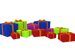 Image showing variety of gift boxes in different shape and color isolated