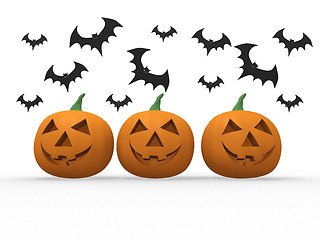 Image showing Halloween pumpkin & bats on white background 