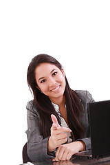 Image showing attractive business woman pointing her finger 