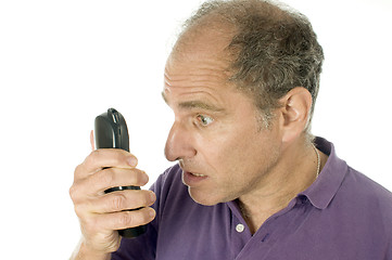 Image showing senior man telephone angry emotion