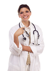 Image showing Pretty Smiling Ethnic Female Doctor or Nurse on White