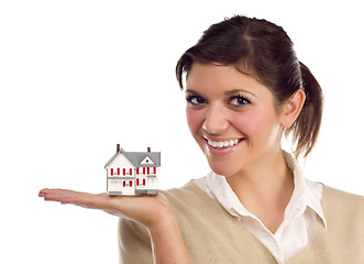 Image showing Ethnic Female with Small House on White