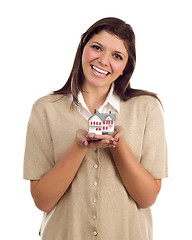 Image showing Ethnic Female with Small House on White