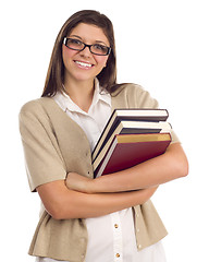 Image showing Ethnic Student with Books on White