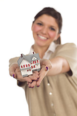 Image showing Ethnic Female with Small House on White