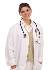 Image showing Pretty Smiling Ethnic Female Doctor or Nurse on White