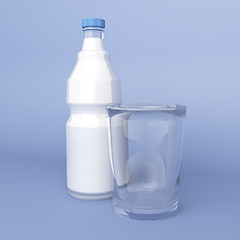 Image showing Empty glass and bottle of milk