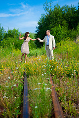 Image showing Romantic walk along the railway