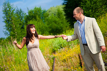 Image showing Romantic walk along the railway