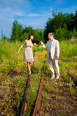 Image showing Romantic walk along the railway