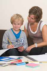 Image showing Doing homework with mother