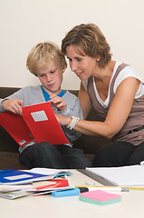 Image showing Doing homework with mother