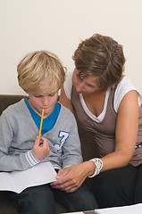 Image showing Doing homework with mother