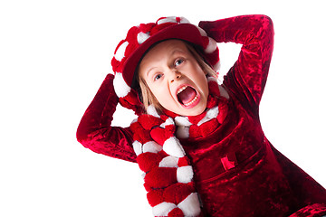 Image showing Little girl wearing red and white hat