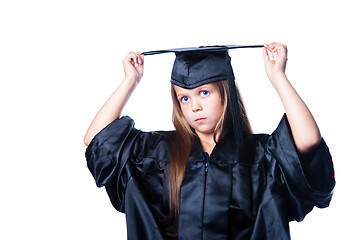 Image showing cute girl in black academic capand gown