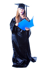 Image showing girl in black academic cap and gown