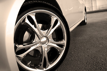 Image showing Close up wheel of a spots car