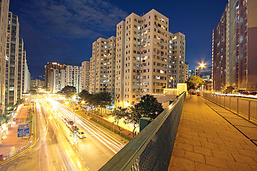 Image showing Modern Urban City with Freeway Traffic at Night, hong kong