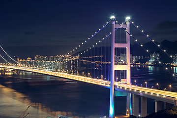 Image showing traffic highway bridge at night