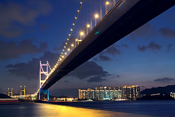 Image showing Tsing Ma Bridge in Hong Kong at night 